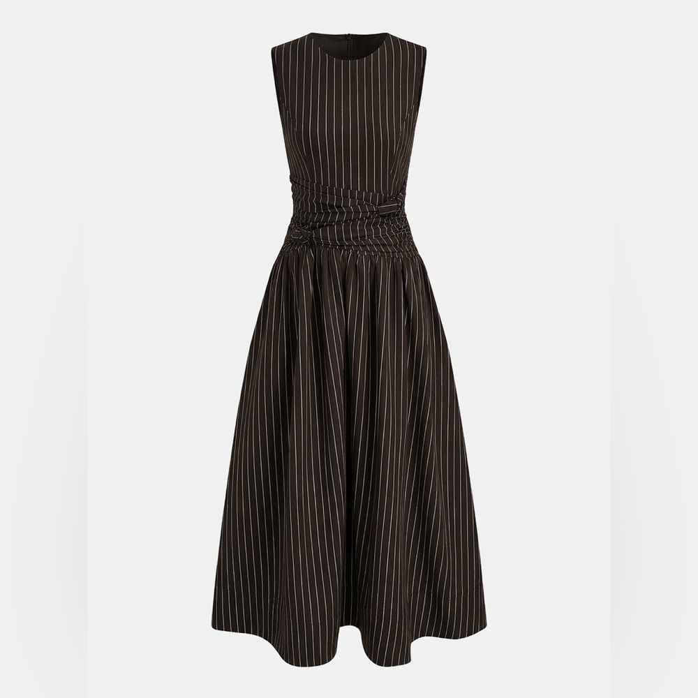 Commense Pinstripe Maxi Dress with Ruched Waist